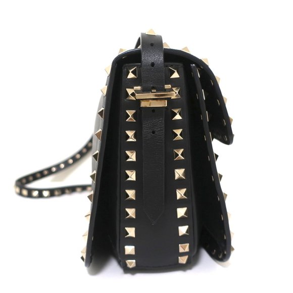 VALENTINO ROCKSTUD FLAP SHOULDER BAG BLACK LEATHER - Picture 4 of 12